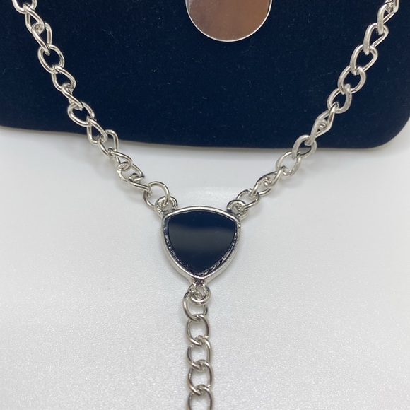 Silver Layered Multi Chain Circular Pendant & Bar Charm Necklace Bohemian Chic - Picture 5 of 13